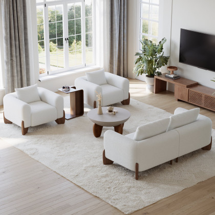 HMR Curva Round Concrete Coffee Table with Wood Legs - Gray, 29.9"W x 29.9"D x 14.4"H