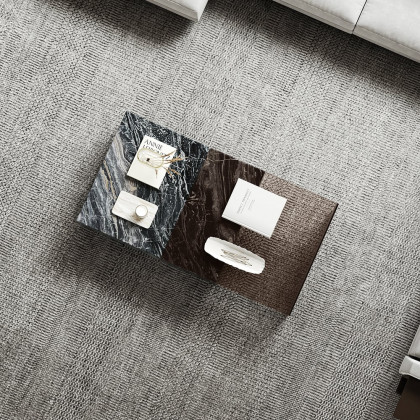 HMR - 2 Piece Modern Large Square Coffee Table in Black & Tea with Marble Veneer & Acrylic