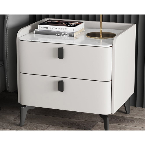 HMR Nightstand with 2-Drawer (Set of 2) - White, Faux Leather