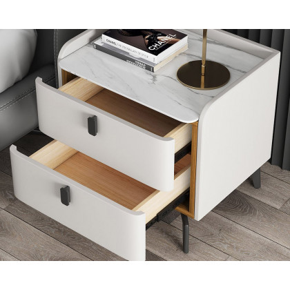 HMR Nightstand with 2-Drawer (Set of 2) - White, Faux Leather