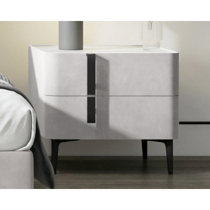 HMR Modern Nightstand with Drawers & Sintered Stone Top Freestanding Bedside Table - Gray, Left Hand
