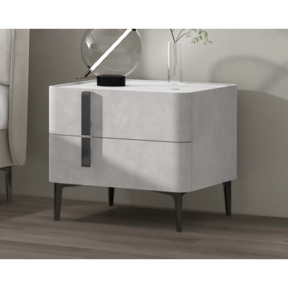 HMR Modern Nightstand with Drawers & Sintered Stone Top Freestanding Bedside Table - Gray, Left Hand