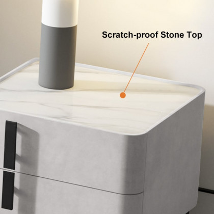 HMR Modern Nightstand with Drawers & Sintered Stone Top Freestanding Bedside Table - Gray, Left Hand