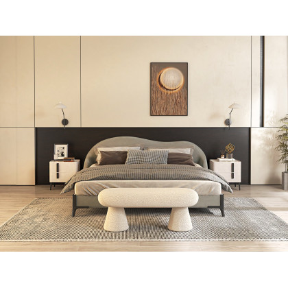 HMR Modern Nightstand with Drawers & Sintered Stone Top Freestanding Bedside Table - Gray, Left Hand