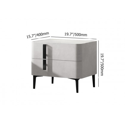 HMR Modern Nightstand with Drawers & Sintered Stone Top Freestanding Bedside Table - Gray, Left Hand