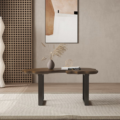 HMR - Rustic 39.8" Live-Edge Coffee Table Walnut & Black with Wooden Tabletop & Metal Base