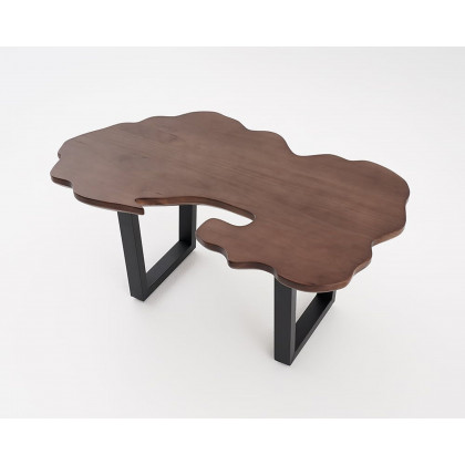 HMR - Rustic 39.8" Live-Edge Coffee Table Walnut & Black with Wooden Tabletop & Metal Base