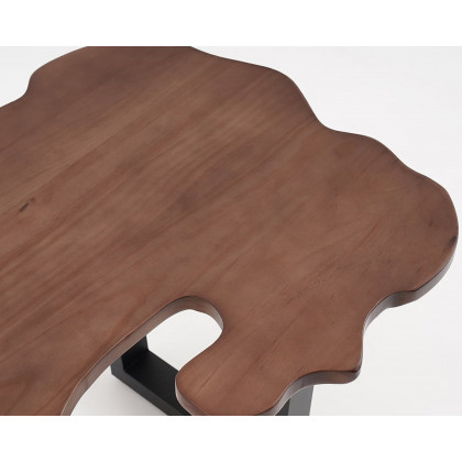 HMR - Rustic 39.8" Live-Edge Coffee Table Walnut & Black with Wooden Tabletop & Metal Base