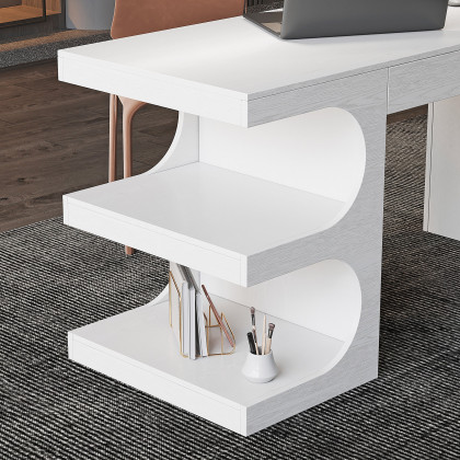 HMR 64.2" Wooden Writing Desk & Reclining Leather Office Desk Chair Set - White & Black