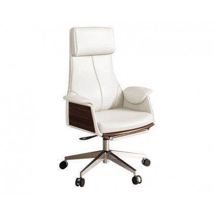 HMR 64.2" Wooden Writing Desk & Reclining Leather Office Desk Chair Set - White & Black
