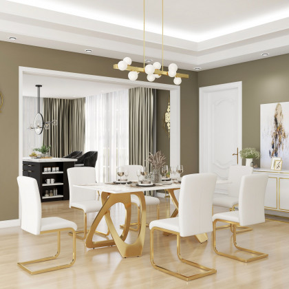 HMR Modern Dining Chairs with PU Leather Upholstery (Set of 6) - White