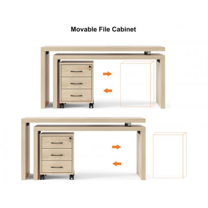 HMR 59.8" Modern Rotatable L-Shaped Executive Desk with Movable File Cabinet - Distressed White