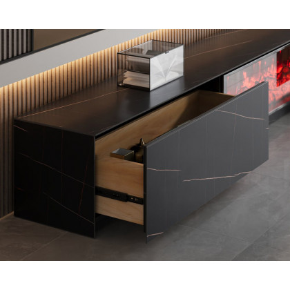 HMR Sintered Stone Electric Fireplace TV Stand & Coffee Table Set - Black, 78.7"W x 15.4"D x 15.4"H
