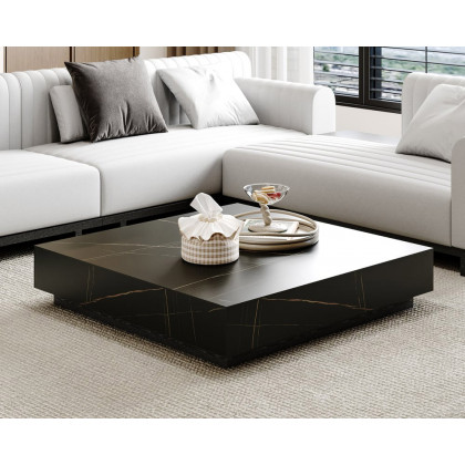 HMR Sintered Stone Electric Fireplace TV Stand & Coffee Table Set - Black, 78.7"W x 15.4"D x 15.4"H