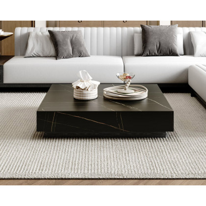 HMR Sintered Stone Electric Fireplace TV Stand & Coffee Table Set - Black, 78.7"W x 15.4"D x 15.4"H