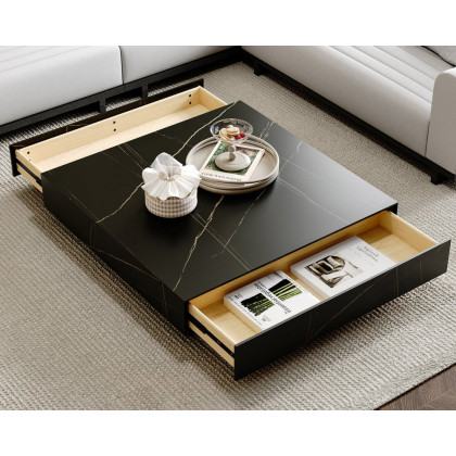 HMR Sintered Stone Electric Fireplace TV Stand & Coffee Table Set - Black, 78.7"W x 15.4"D x 15.4"H