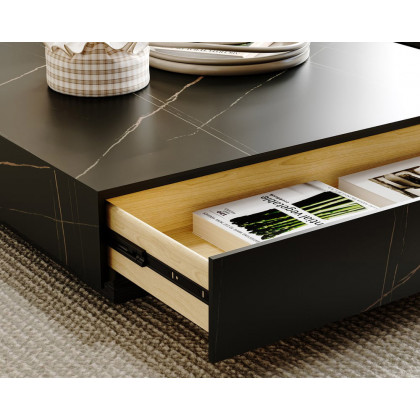 HMR Sintered Stone Electric Fireplace TV Stand & Coffee Table Set - Black, 78.7"W x 15.4"D x 15.4"H