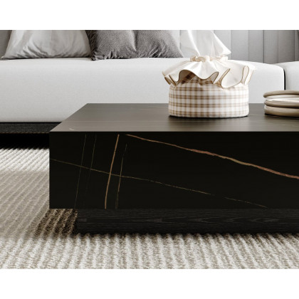 HMR Sintered Stone Electric Fireplace TV Stand & Coffee Table Set - Black, 78.7"W x 15.4"D x 15.4"H