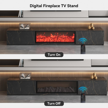 HMR Sintered Stone Electric Fireplace TV Stand & Coffee Table Set - Black, 78.7"W x 15.4"D x 15.4"H