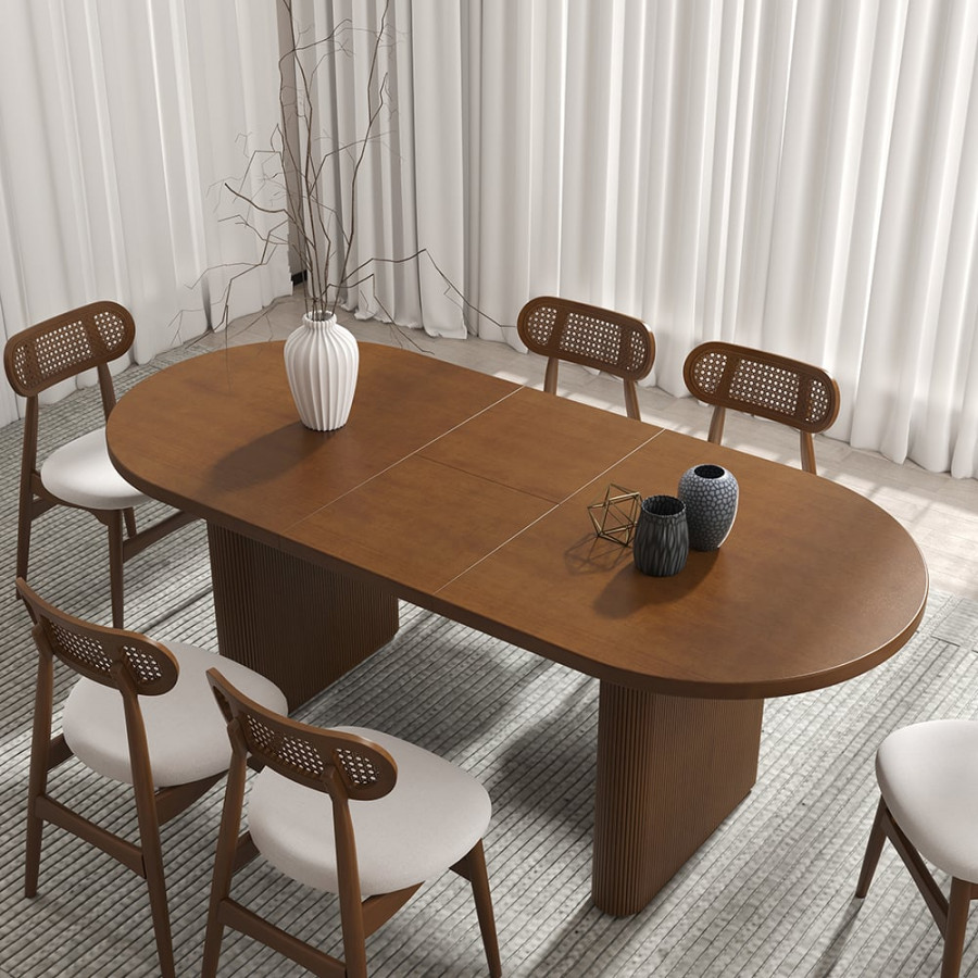 HMR Japandi Oval Extendable Dining Table - Walnut, 63"-79" (seats 4-6)