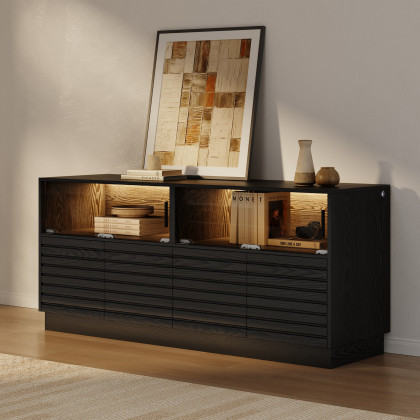 HMR - Lumoe Modern Black Rectangular Acrylic LED Lights TV Stand with Storage Media Console