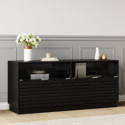 HMR - Lumoe Modern Black Rectangular Acrylic LED Lights TV Stand with Storage Media Console