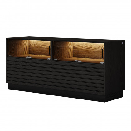 HMR - Lumoe Modern Black Rectangular Acrylic LED Lights TV Stand with Storage Media Console