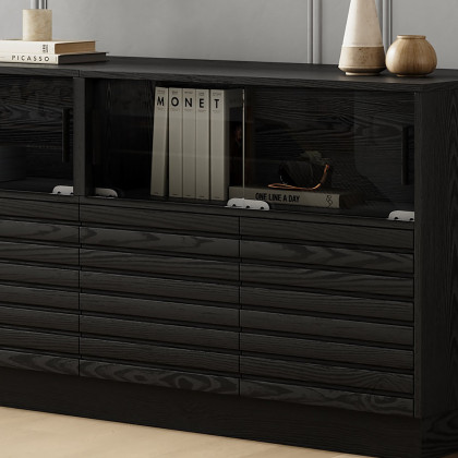 HMR - Lumoe Modern Black Rectangular Acrylic LED Lights TV Stand with Storage Media Console