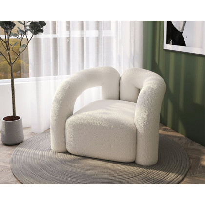 HMR - Japandi Boucle Accent Chair Shaggy Armchair for Living Room