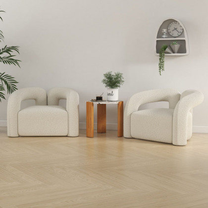 HMR Japandi Boucle Accent Chair Shaggy Armchair for Living Room - White