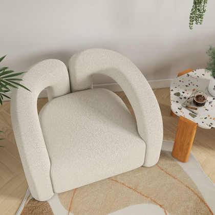 HMR Japandi Boucle Accent Chair Shaggy Armchair for Living Room - White