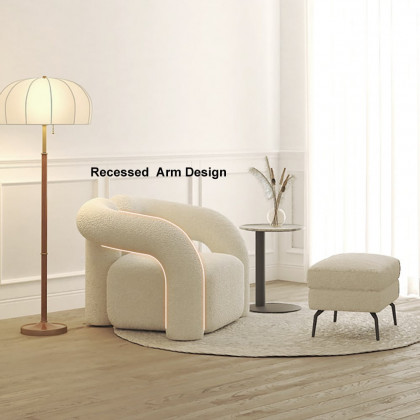 HMR Japandi Boucle Accent Chair Shaggy Armchair for Living Room - White