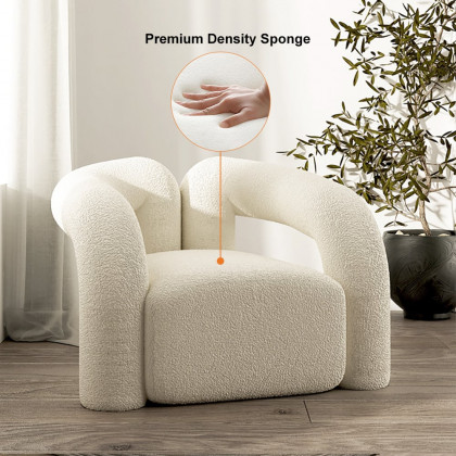 HMR Japandi Boucle Accent Chair Shaggy Armchair for Living Room - White