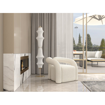HMR Japandi Boucle Accent Chair Shaggy Armchair for Living Room - White