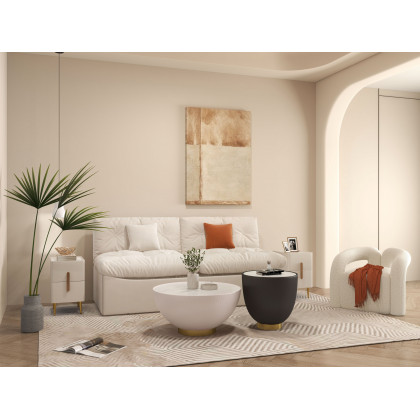 HMR Japandi Boucle Accent Chair Shaggy Armchair for Living Room - White