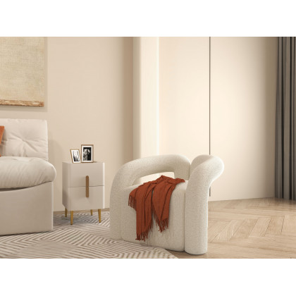 HMR Japandi Boucle Accent Chair Shaggy Armchair for Living Room - White