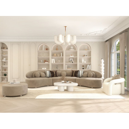 HMR Japandi Boucle Accent Chair Shaggy Armchair for Living Room - White