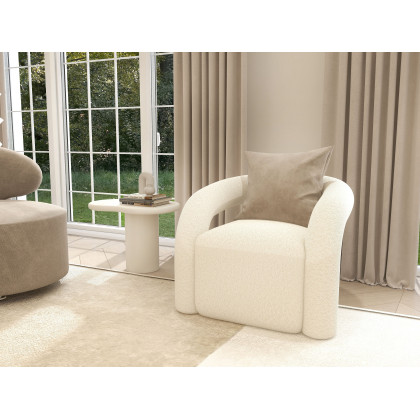 HMR Japandi Boucle Accent Chair Shaggy Armchair for Living Room - White