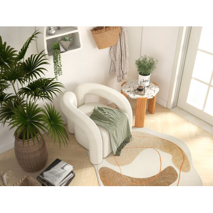 HMR Japandi Boucle Accent Chair Shaggy Armchair for Living Room - White