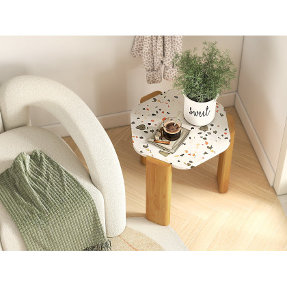 HMR Japandi Boucle Accent Chair Shaggy Armchair for Living Room - White