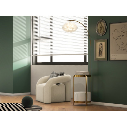 HMR Japandi Boucle Accent Chair Shaggy Armchair for Living Room - White