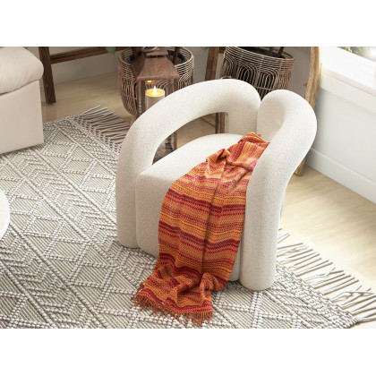 HMR Japandi Boucle Accent Chair Shaggy Armchair for Living Room - White
