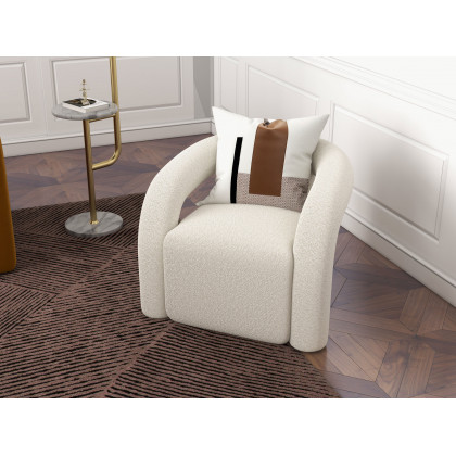 HMR Japandi Boucle Accent Chair Shaggy Armchair for Living Room - White