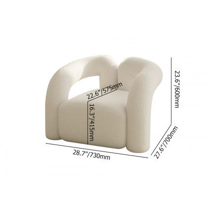 HMR Japandi Boucle Accent Chair Shaggy Armchair for Living Room - White