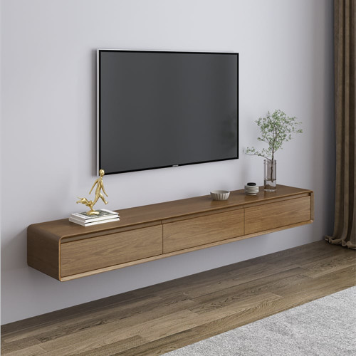 HMR Mid Century Floating Wood TV Stand with 3 Drawers for TVs Up to 85" - Walnut