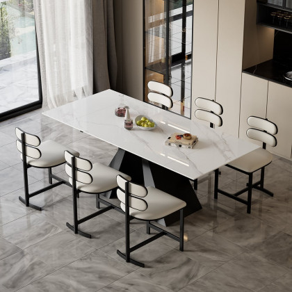 HMR - Set of 4 Modern Dining Chairs with Faux Leather Upholstery White