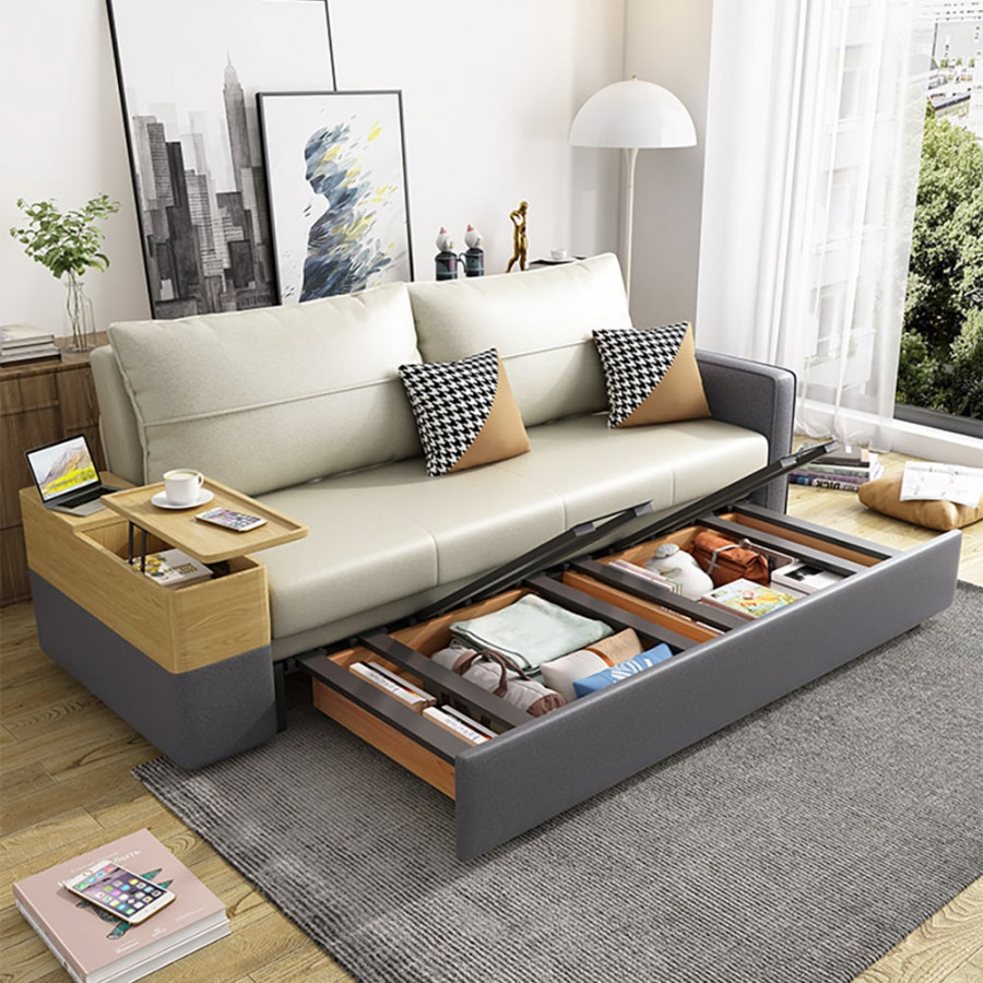 HMR - 77" Queen 2-Seater Sleeper Sofa with Lift Top End Table