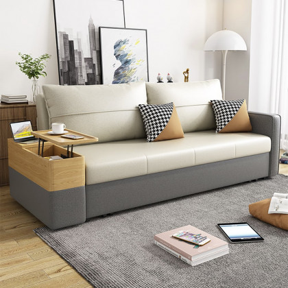 HMR - 77" Queen 2-Seater Sleeper Sofa with Lift Top End Table