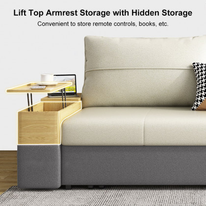 HMR - 77" Queen 2-Seater Sleeper Sofa with Lift Top End Table