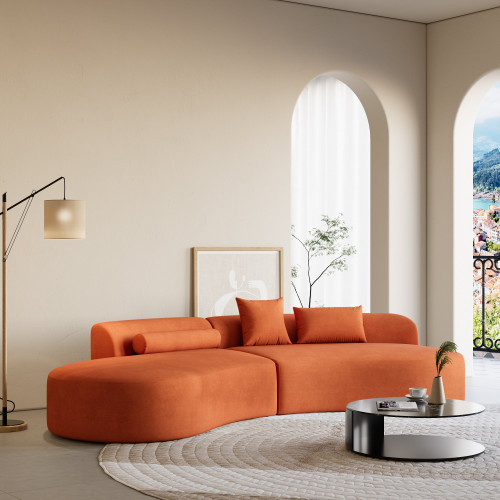 HMR 109" 2-Piece Curved Sectional Sofa with Pillows - Orange, Velvet